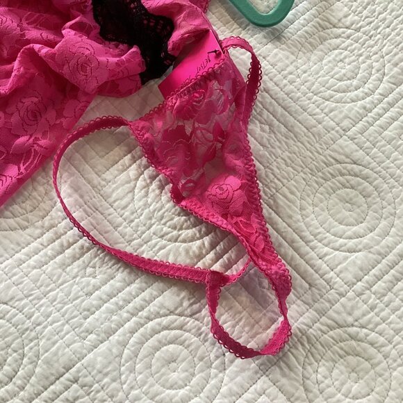 NWT Betsey Johnson Floral Lace Babydoll and Thong Set Slip Dress Size S Nightie - Picture 7 of 10